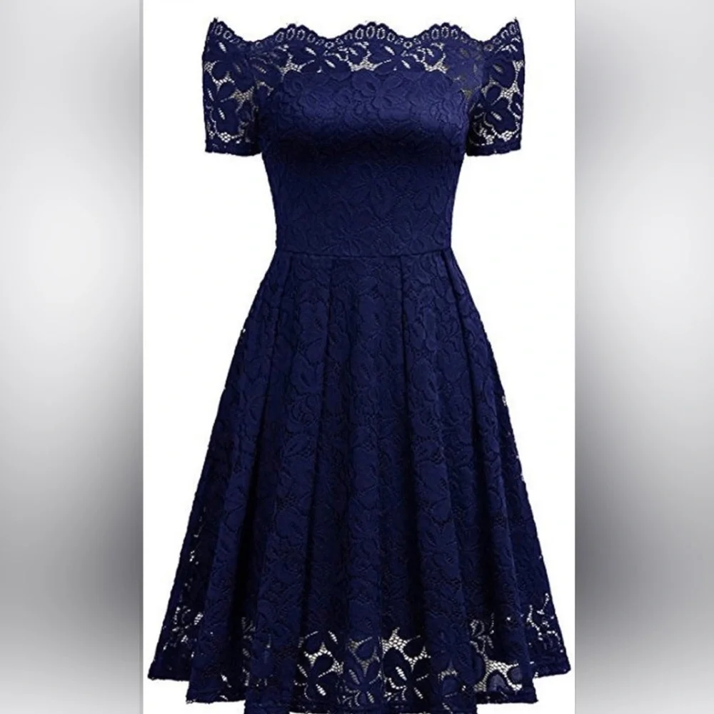 #011 MISSMAY Women's Vintage Floral Lace Short Sleeve Boat Neck Cocktail. - Picture 4 of 9